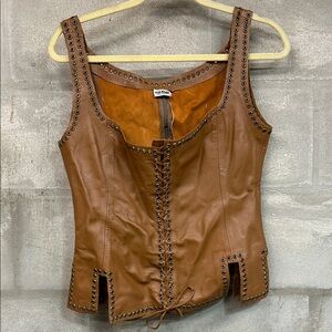 Vintage Tan Leather Studded Corset Top